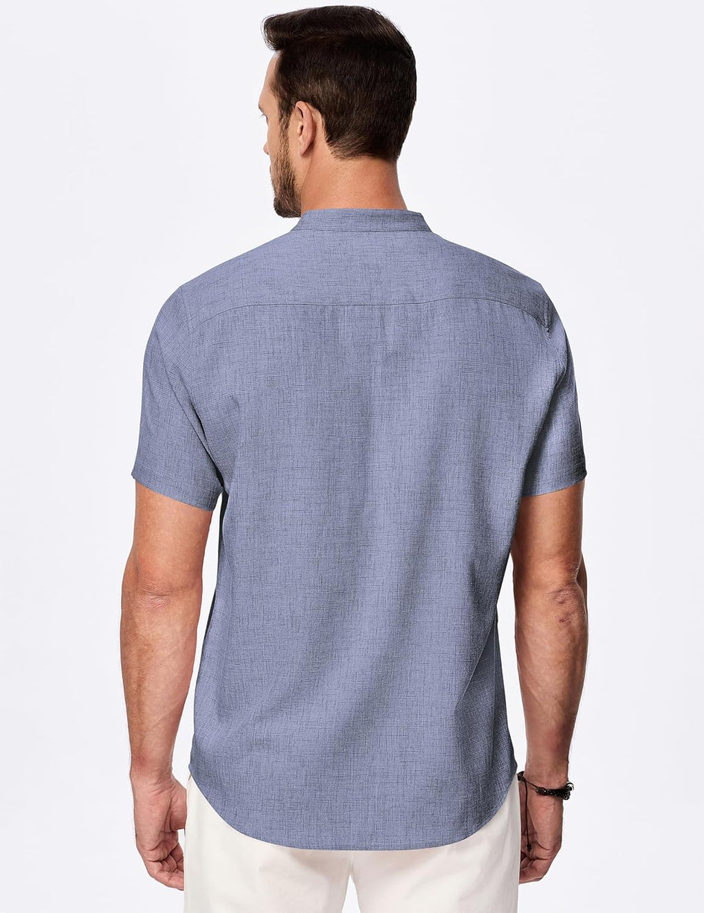 Mens Short Sleeve Linen Henley Shirts Casual Button Down Shirt Summer Beach Wear with Pocket