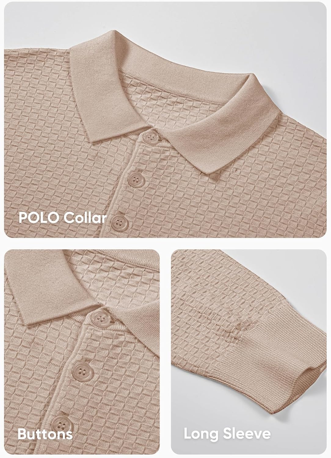 Mens Knit Polo Shirts Casual Button Down Long Sleeve Dress Shirts Winter Lightweight Pullover Sweater