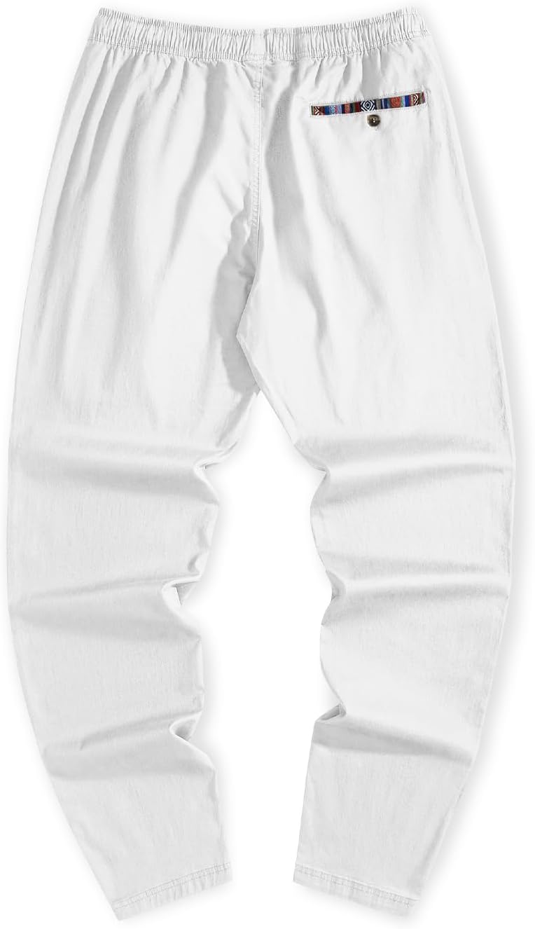 Men's Casual Pants Cotton Twill Drawstring Elastic Waist Chino Pants with Pockets