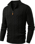 Men's Quarter Zip Pullover Sweater Cable Knit Casual Stand Collar Texture Knitted Sweaters