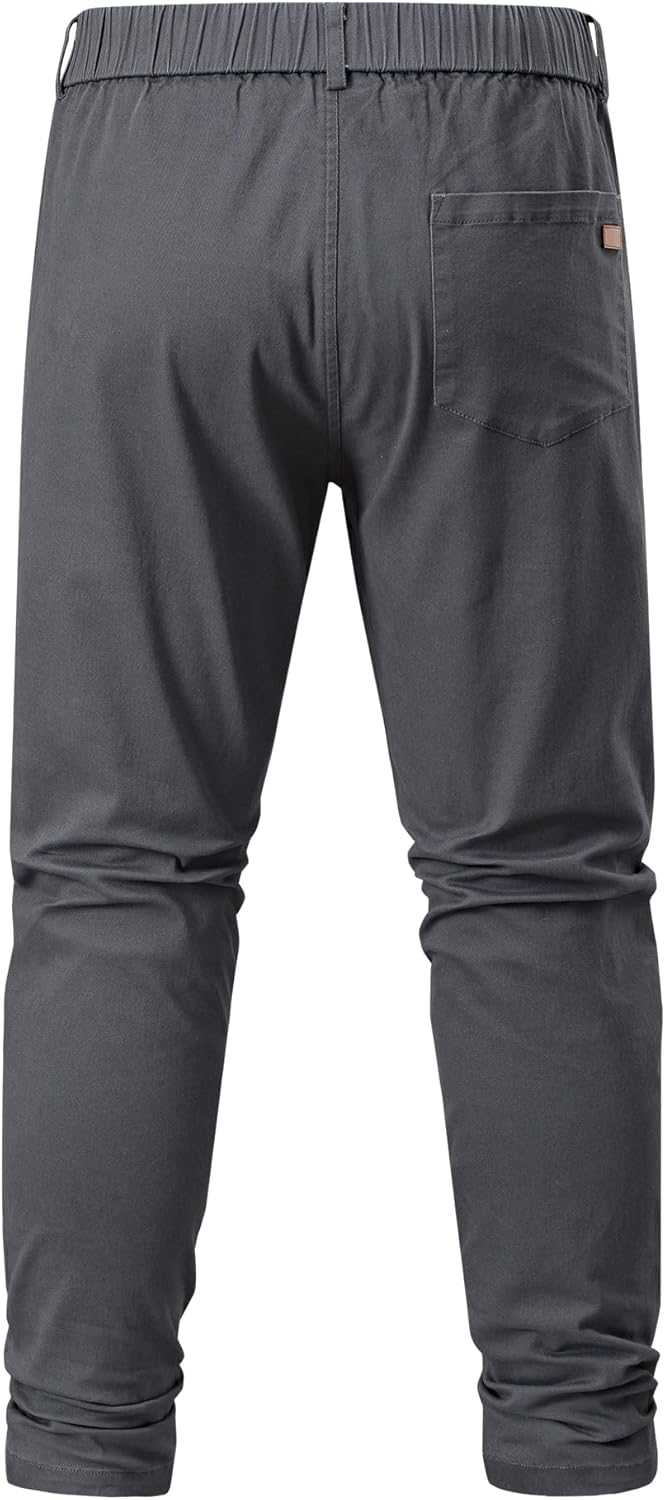 Men's Chino Pants Casual Stretch Waist Tapered Trousers with Pockets