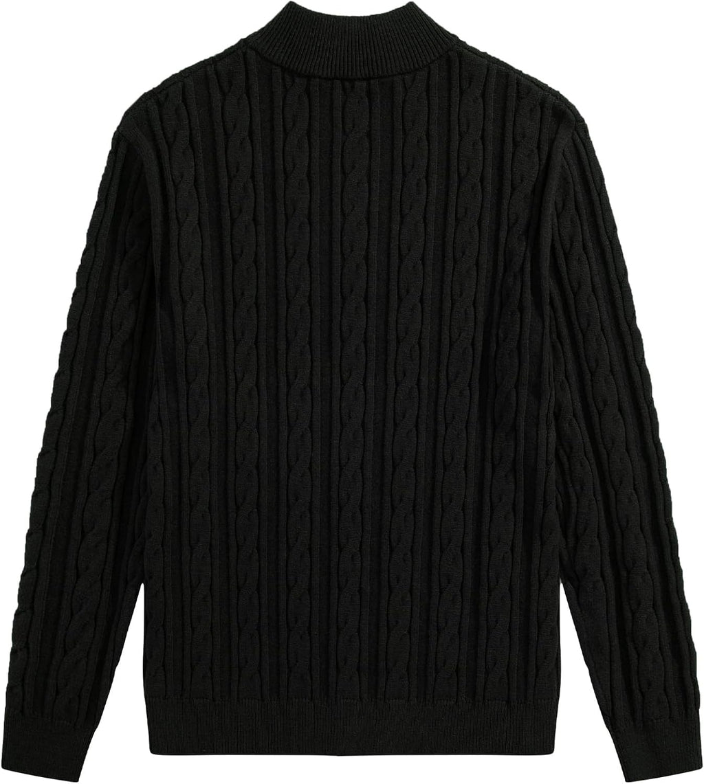 Men's Quarter Zip Pullover Sweater Cable Knit Casual Stand Collar Texture Knitted Sweaters