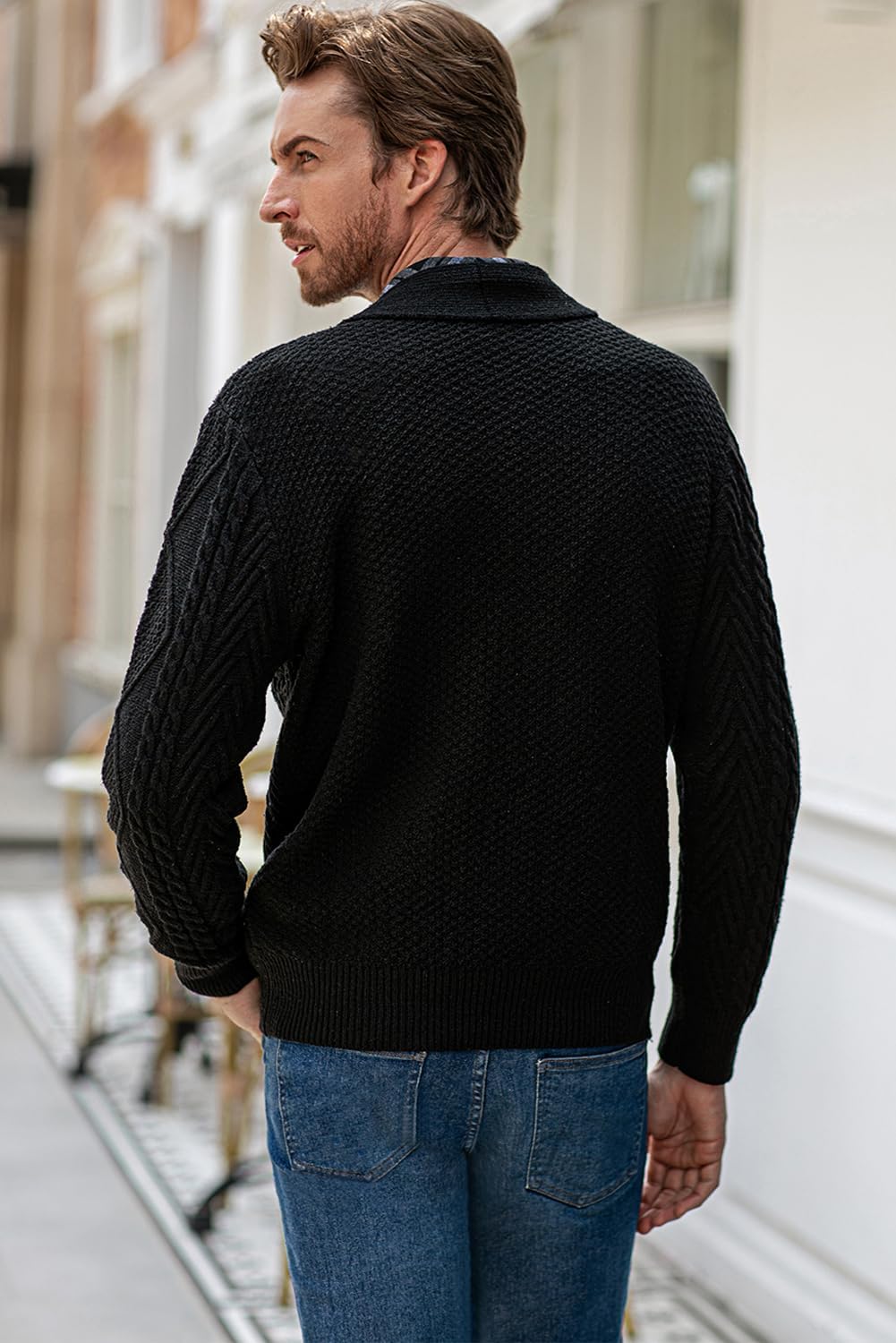 Men's Casual Wool Blend Long Sleeve Shawl Collar Buttons Down Cable Knit Cardigan Sweater