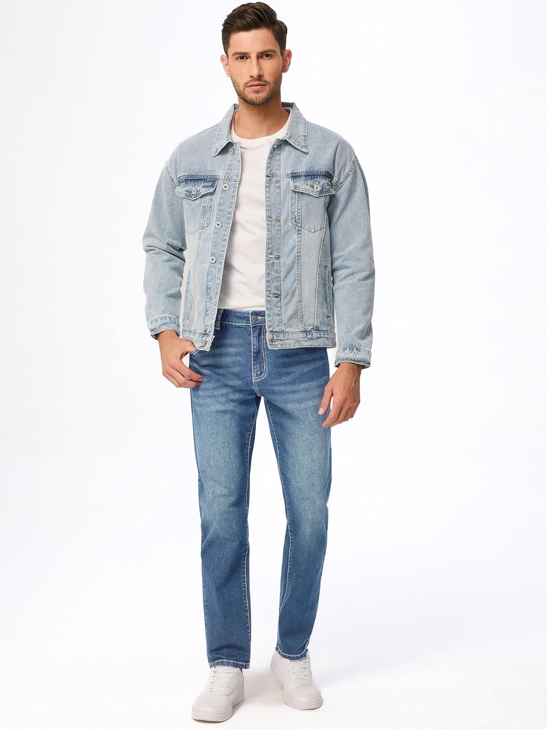 Men's Jeans Classic Regular Fit Straight Stretch Denim Pants