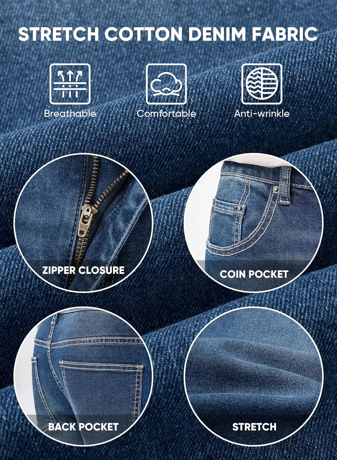 Men's Jeans Classic Regular Fit Straight Stretch Denim Pants