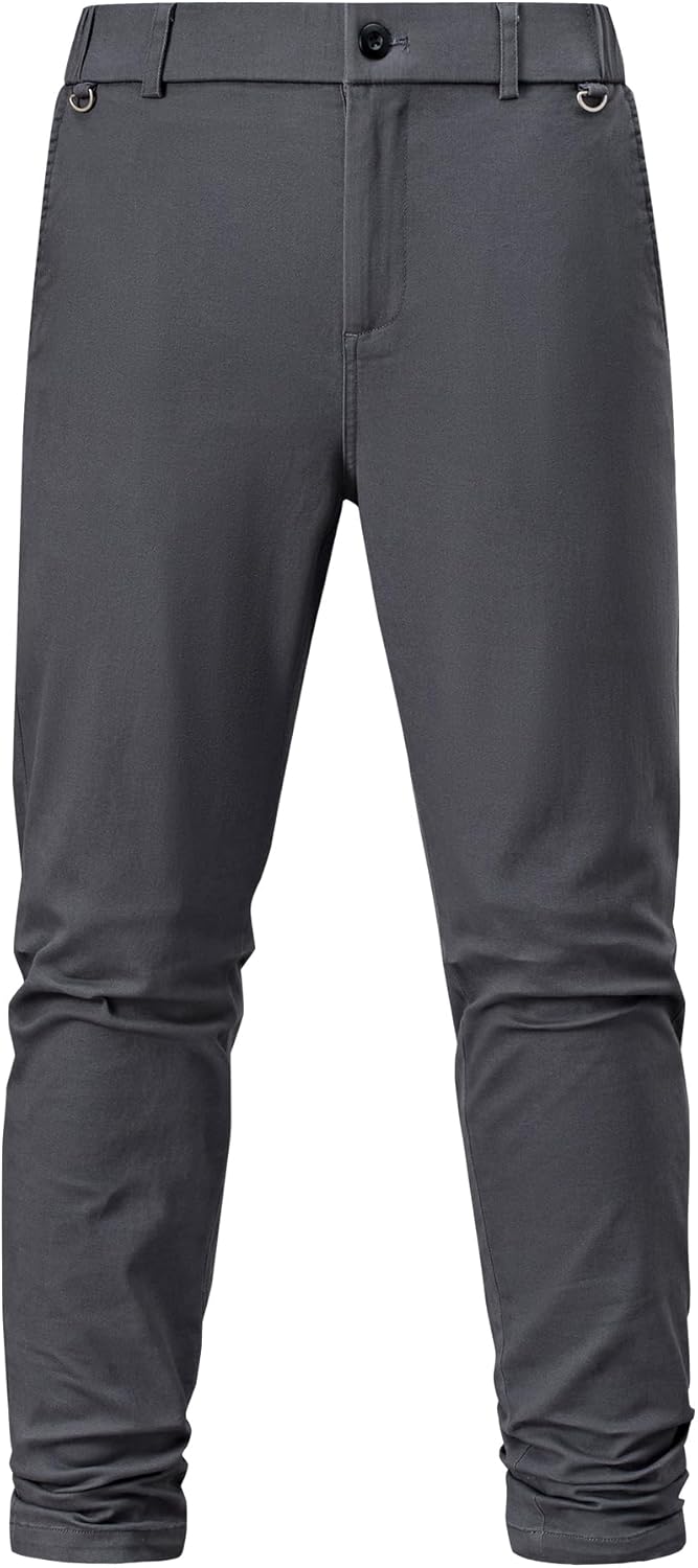 Men's Chino Pants Casual Stretch Waist Tapered Trousers with Pockets
