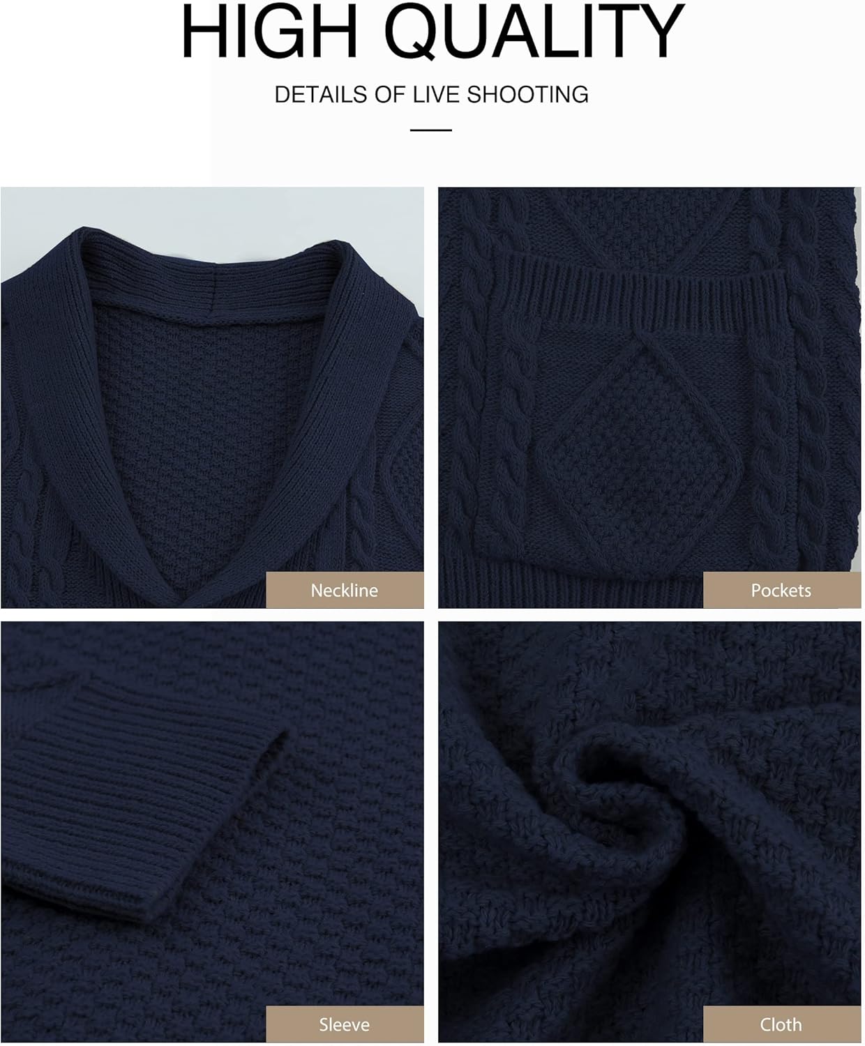 Men's Casual Wool Blend Long Sleeve Shawl Collar Buttons Down Cable Knit Cardigan Sweater