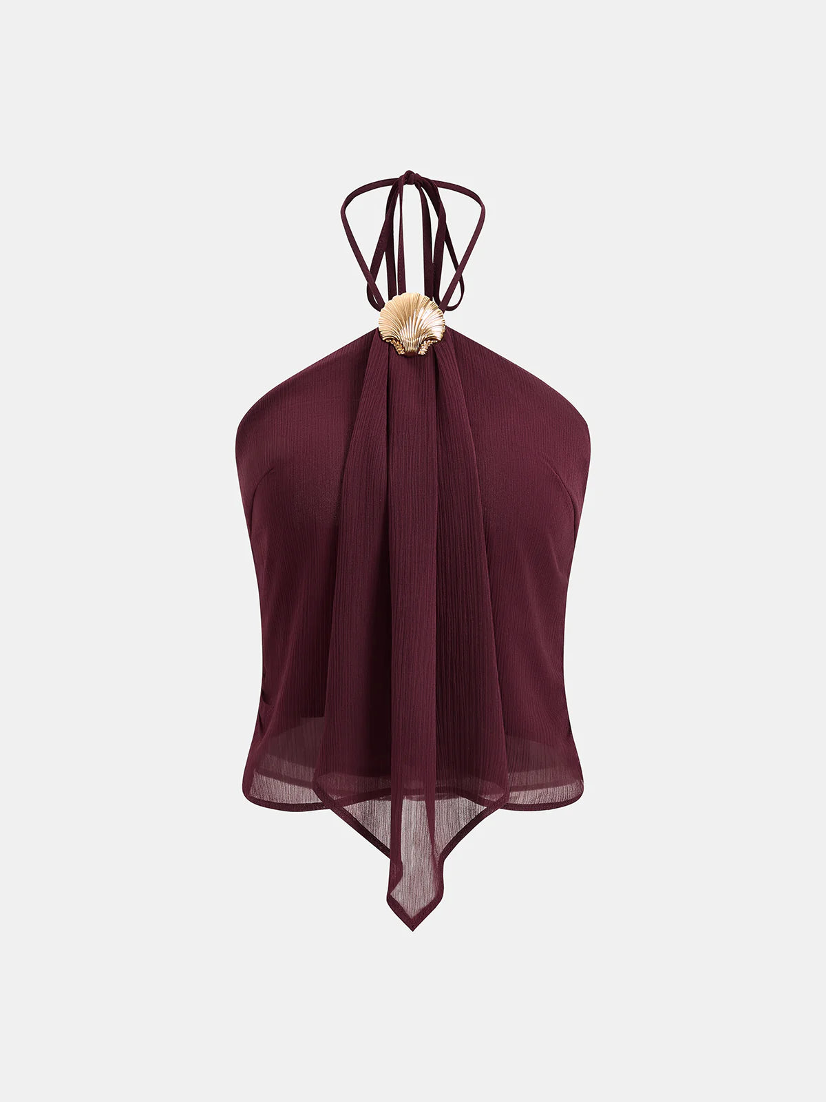 Shell Decor Halter Chiffon Tank Top