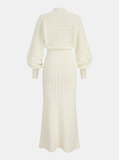 Bishop Sleeve Crochet Knit Maxi Dress