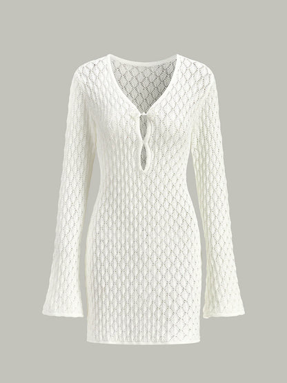 Sheer Knit Sweater Dress with Cut-Out Detail