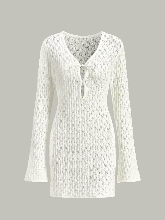 Sheer Knit Sweater Dress with Cut-Out Detail