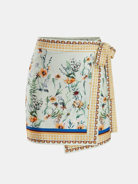 Floral Print Tie Wrap Mini Skirt
