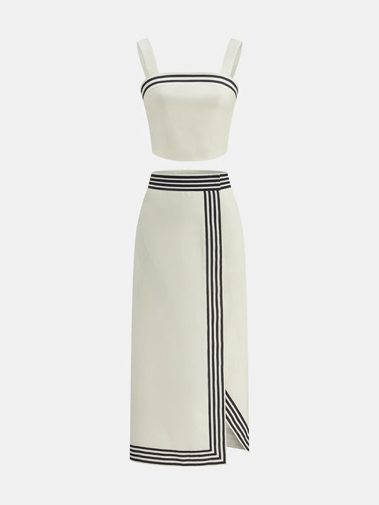 Striped Strappy Top & Midi Skirt Set