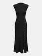 Button Detail Cap Sleeve Rib Knit Maxi Dress
