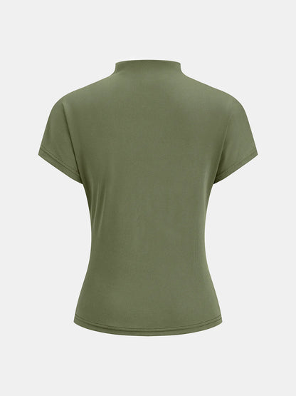 Ruched Mock Neck Short Sleeve Top