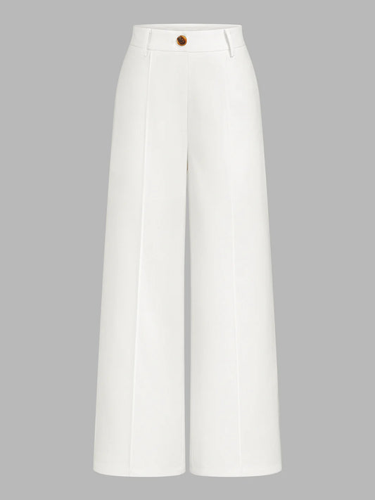 Linen Blend Mid-Waist Wide Leg Pants