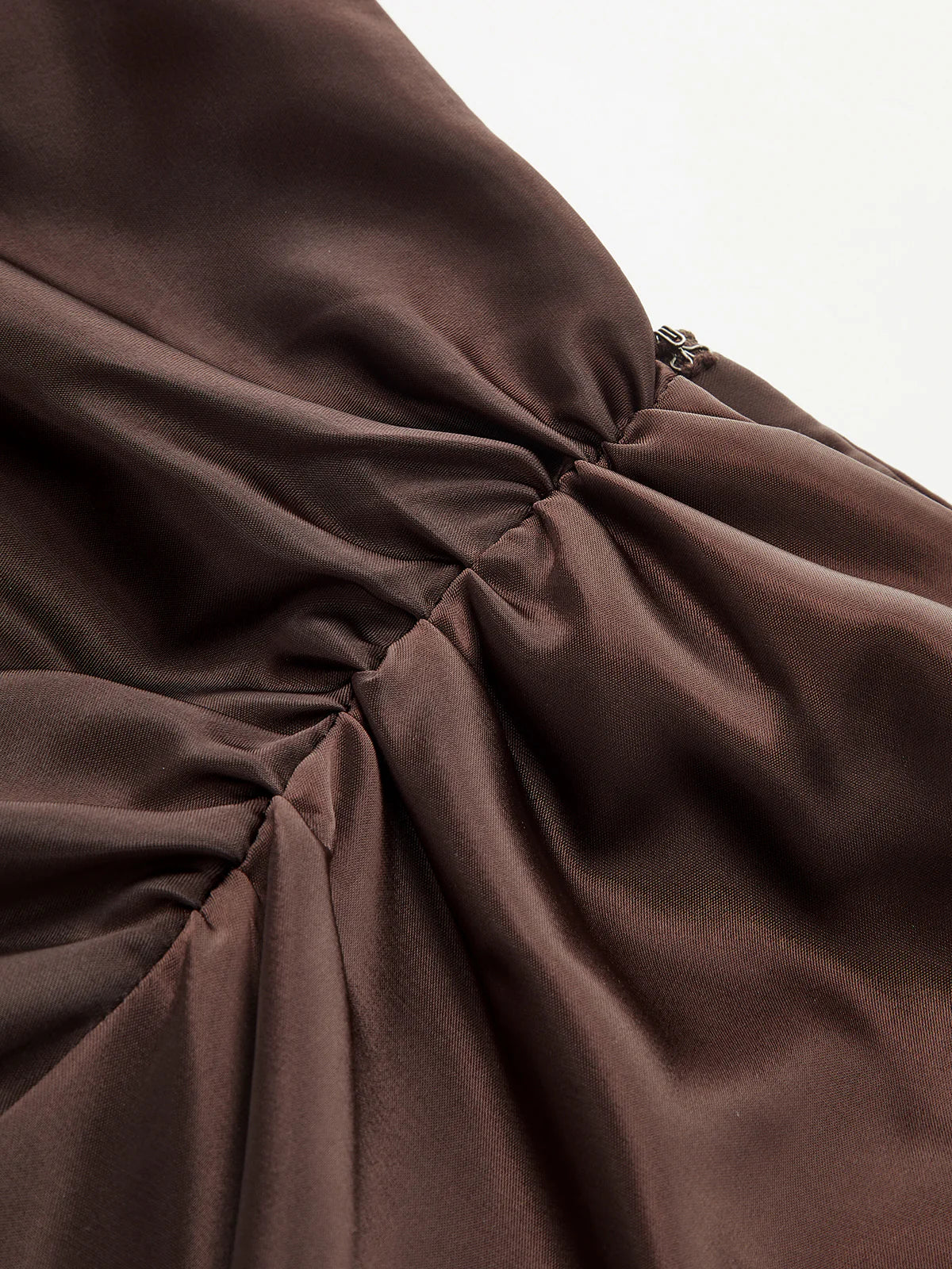 Mock Neck Top and Ruched Satin Skirt Set