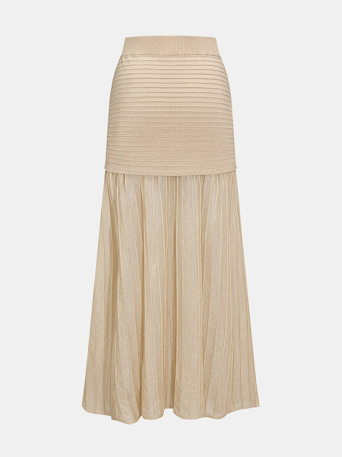 High Waist Patchwork Pleated Midi Skirt