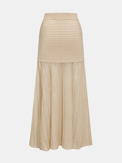 High Waist Patchwork Pleated Midi Skirt