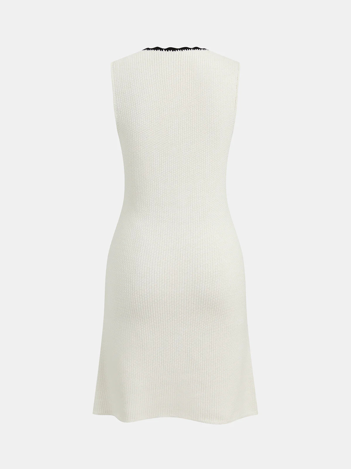 Contrast Trim Button-Front Sleeveless Knit Dress