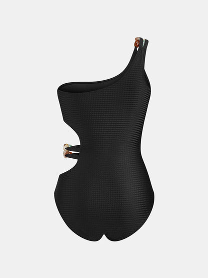 One-Shoulder Cutout Swimsuit & Sarong Set