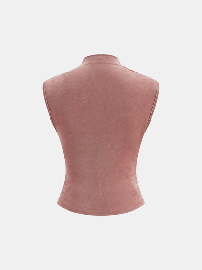 Ruched Mock Neck Fitted Tank Top