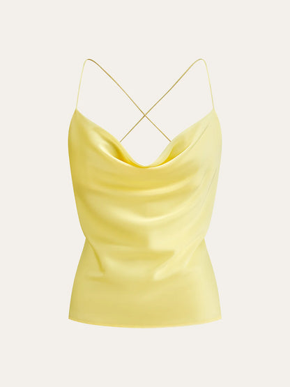 Satin Cowl Neck Cami with Crisscross Back