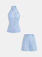 Tencel Blend Halter Buttoned Vest & Shorts Set