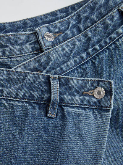 Cross-Front Wide-Leg Jeans