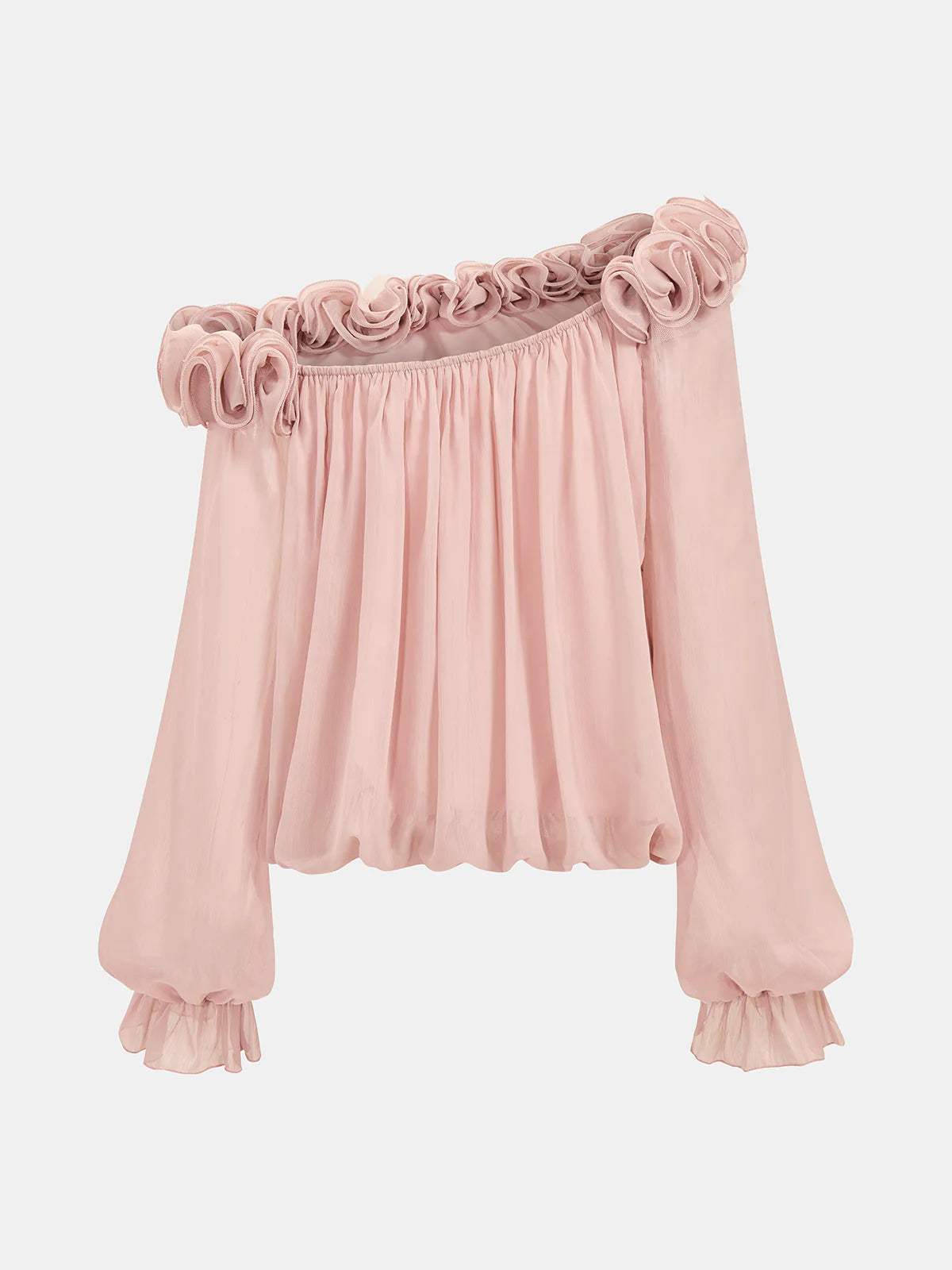 Off-Shoulder Ruffle Puffed Sleeve Blouse
