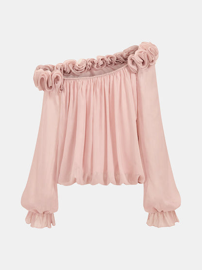 Off-Shoulder Ruffle Puffed Sleeve Blouse