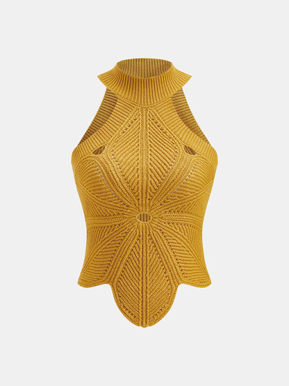 Sleeveless Hollow Out Knit Halter Top