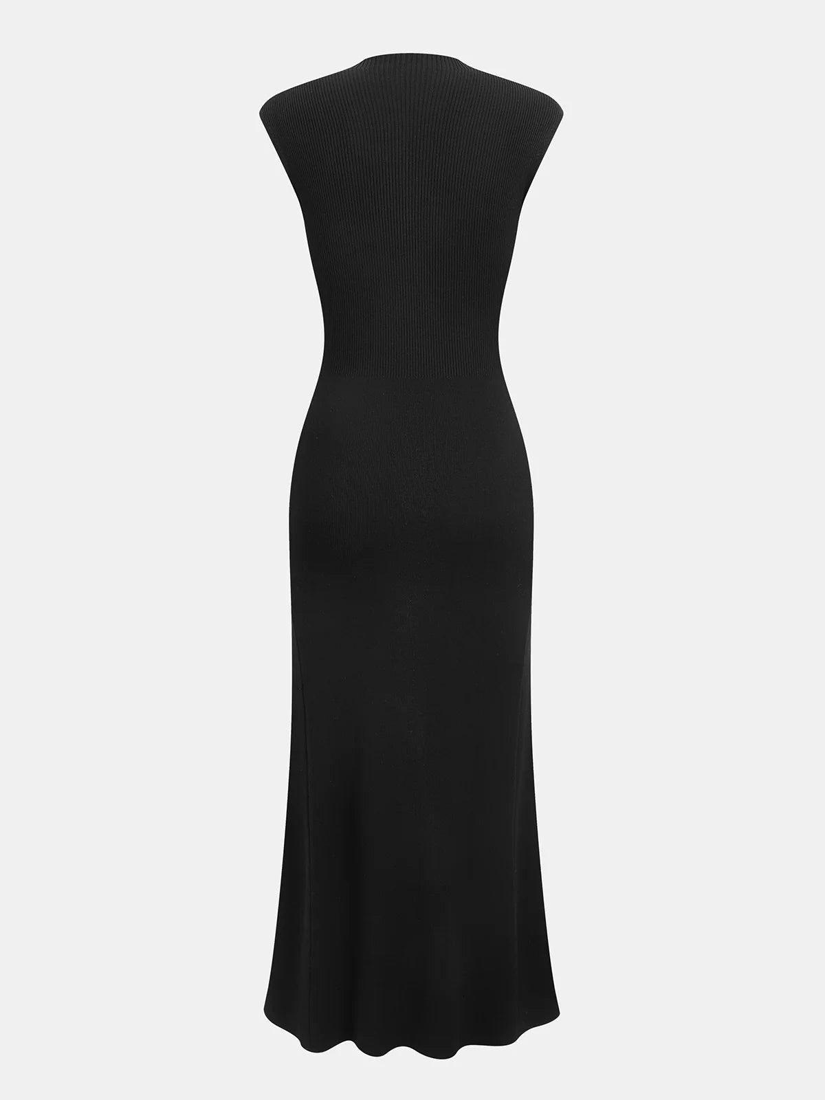 Button Detail Cap Sleeve Rib Knit Maxi Dress