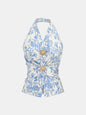 Floral Print Embellished Ruched Halter Top