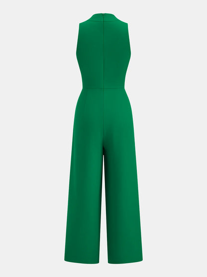 Sleeveless V-Neck Tie Waist Wide-Leg Jumpsuit