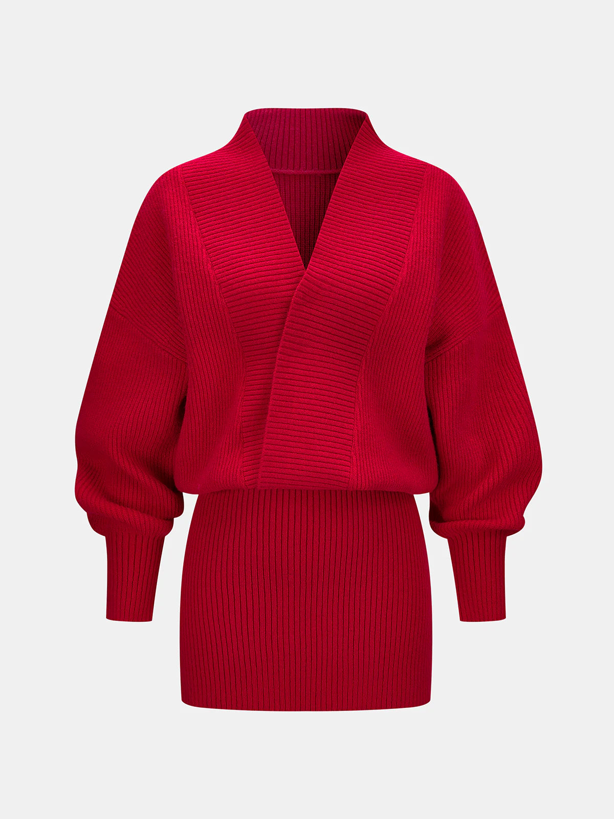 Wrap V-Neck Ribbed Knit Mini Dress