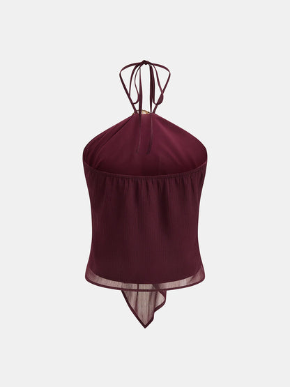 Shell Decor Halter Chiffon Tank Top
