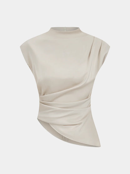 Satin Asymmetric Ruched Top & Midi Skirt Set