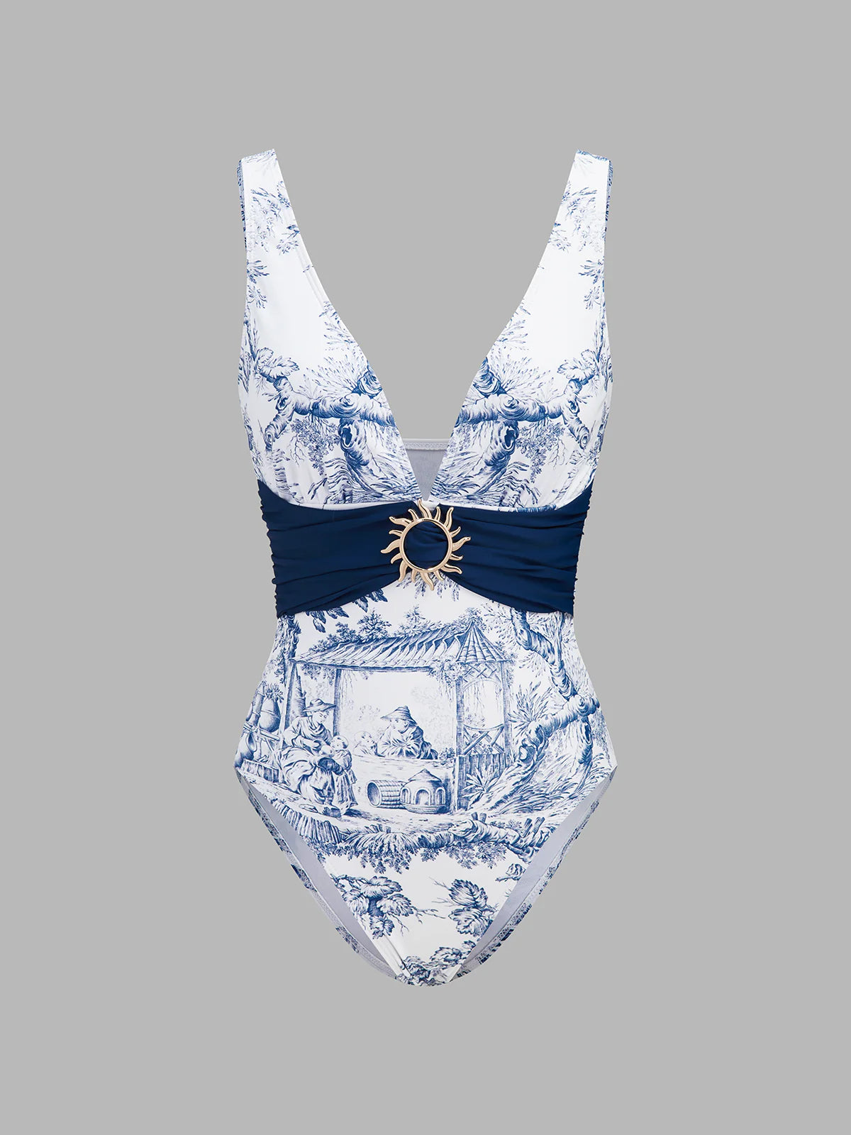 Printed One Piece Swimsuit & Sarong Set