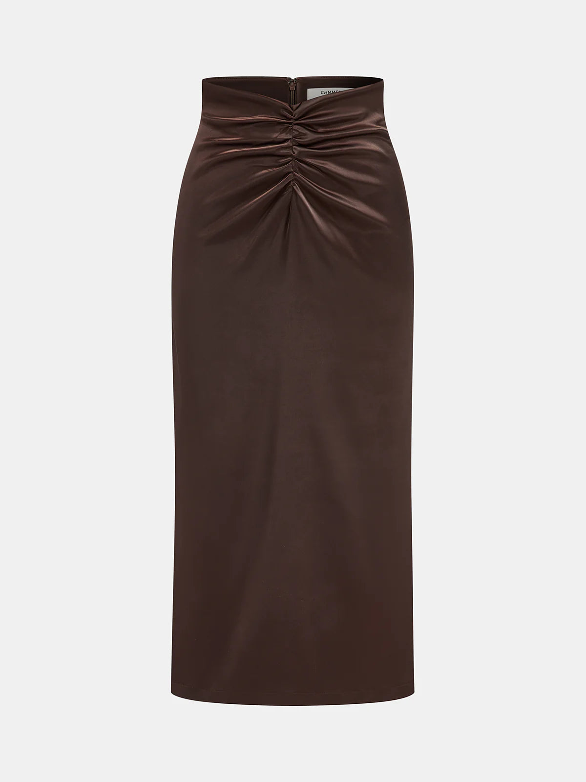 Mock Neck Top and Ruched Satin Skirt Set