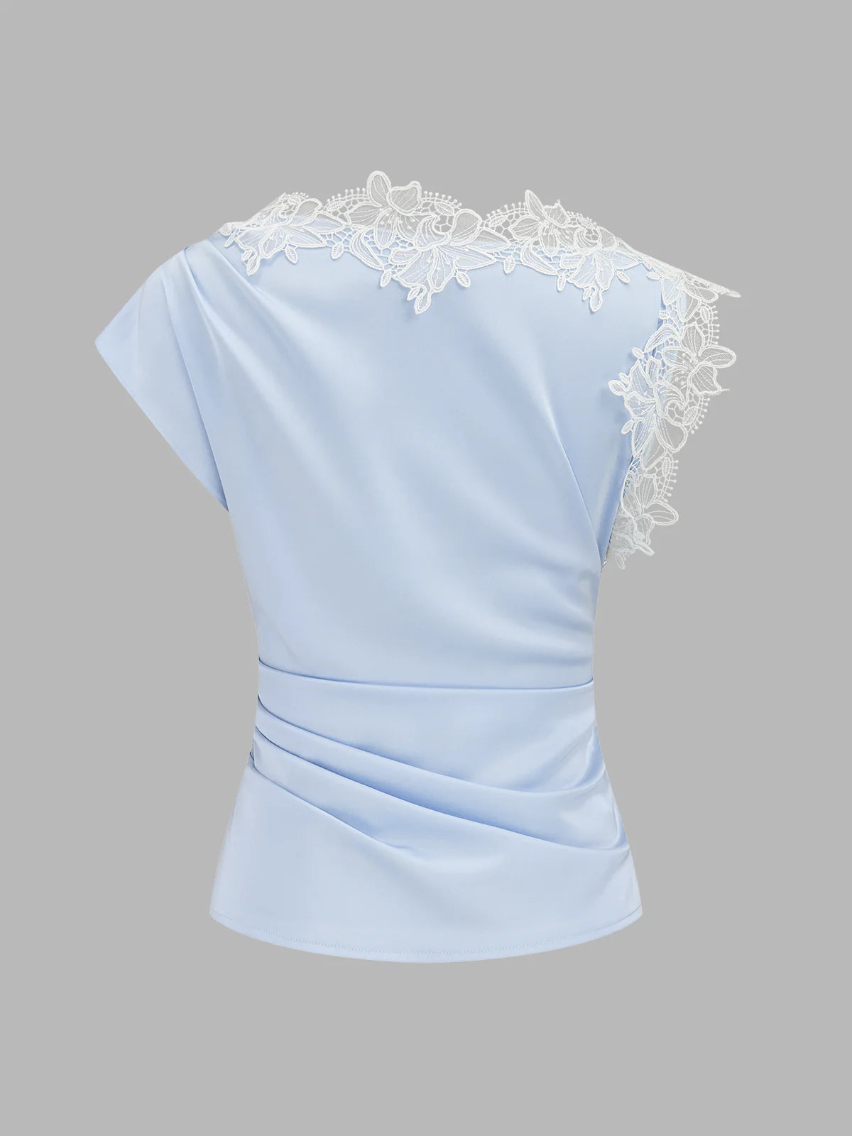 Asymmetric Lace Trim Ruched Blouse