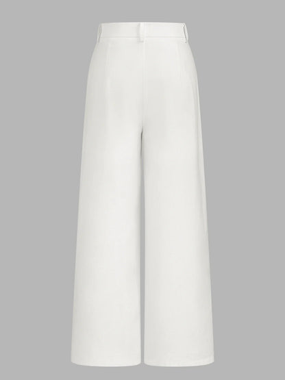 Linen Blend Mid-Waist Wide Leg Pants
