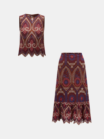 Eyelet Embroidered Top & Midi Skirt Set