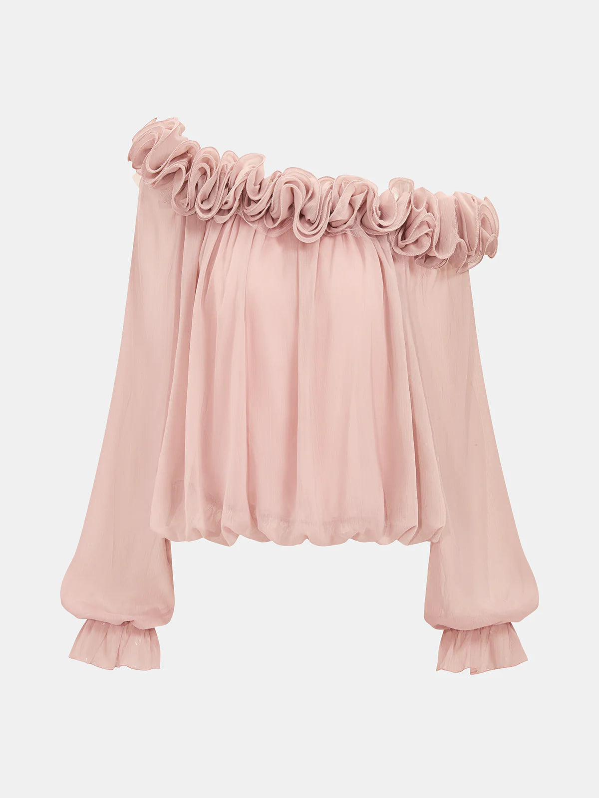 Off-Shoulder Ruffle Puffed Sleeve Blouse