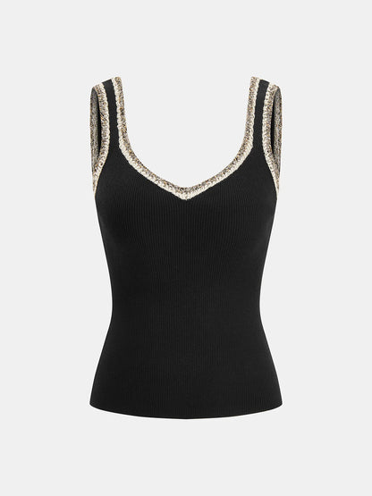 Contrast Trim Ribbed Knit Tank Top