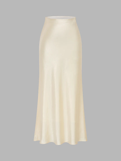 Frog Button Lace Vest & Satin Midi Skirt Set