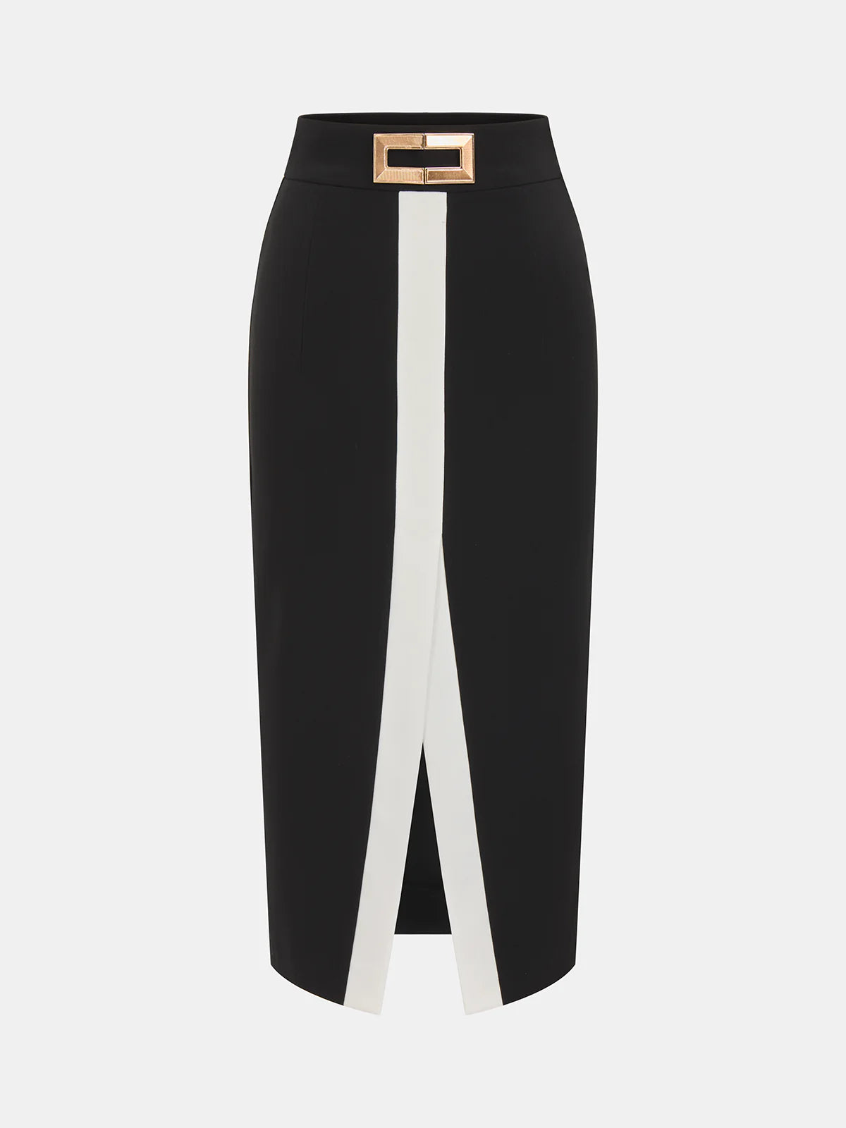 Color Block Metal Detail Midi Skirt