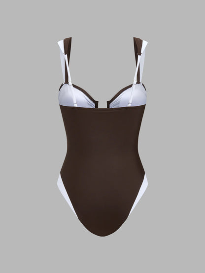Color Block U Cut One Piece Swimsuit