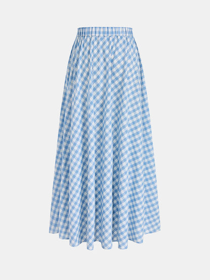 Gingham Wrap Tie Cami Top & Midi Skirt Set