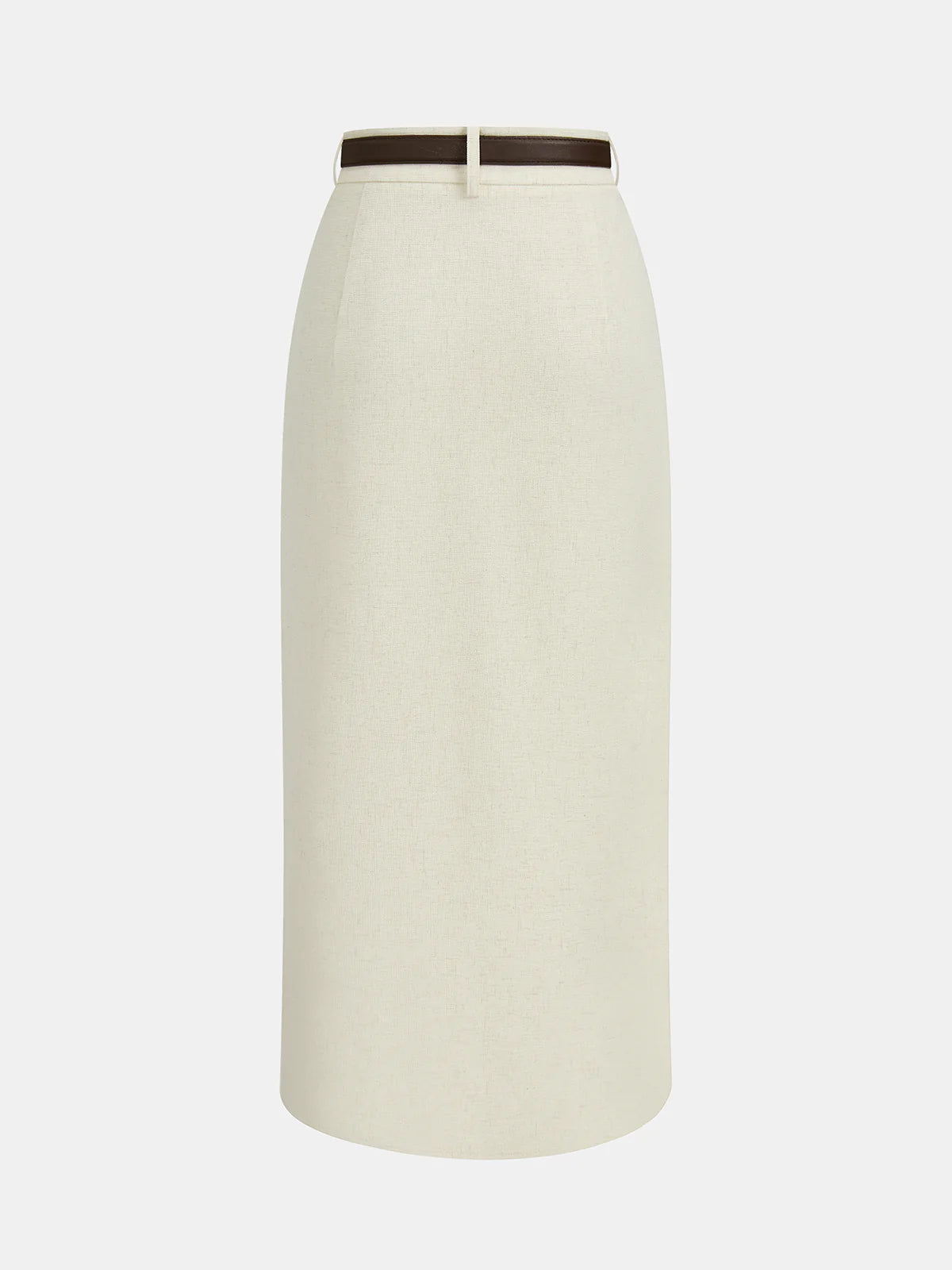 Belted Linen Blend Ruched Wrap Midi Skirt